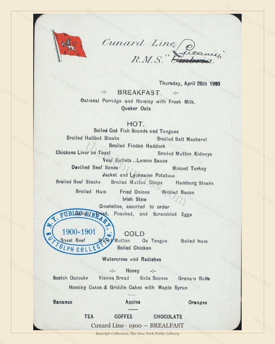 Vintage menu preview — 1900 Vintage BREALFAST Menu — Cunard Line, Transatlantic Ocean Liner Card (Compl