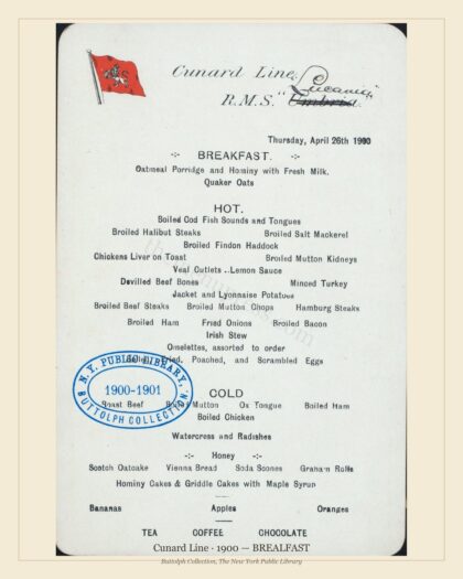 Cunard Line · 1900 — BREALFAST