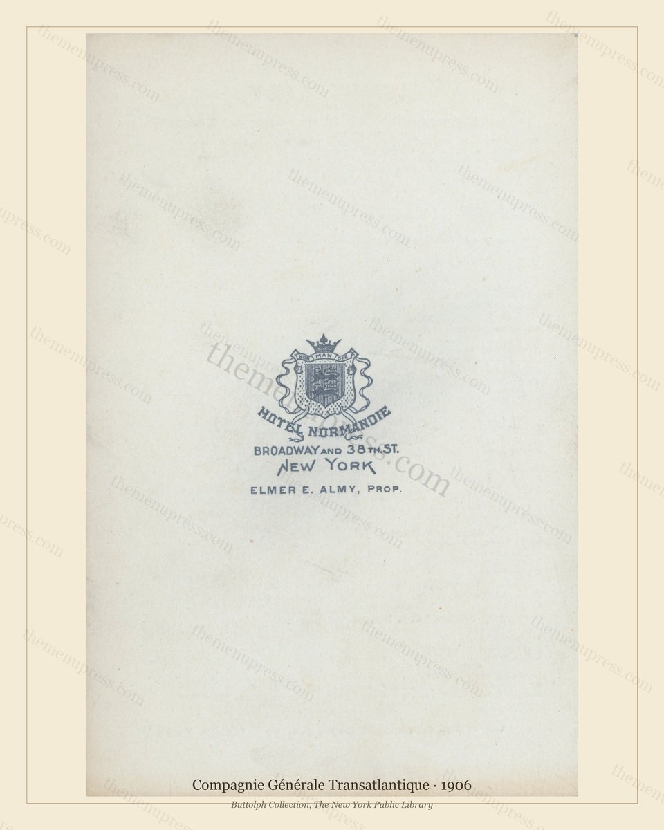 Vintage menu preview — 1906 Vintage Dining Menu — Compagnie Générale Transatlantique, Transatlantic Oce