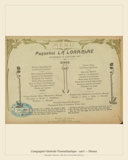 Compagnie Générale Transatlantique · 1907 — Dinner