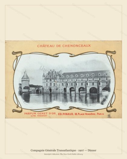 Vintage menu preview — 1907 Vintage Dinner Menu — Compagnie Générale Transatlantique, Transatlantic Oce