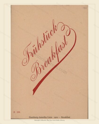Vintage menu preview — 1901 Vintage Breakfast Menu — Hamburg-Amerika Linie, Transatlantic Ocean Liner C
