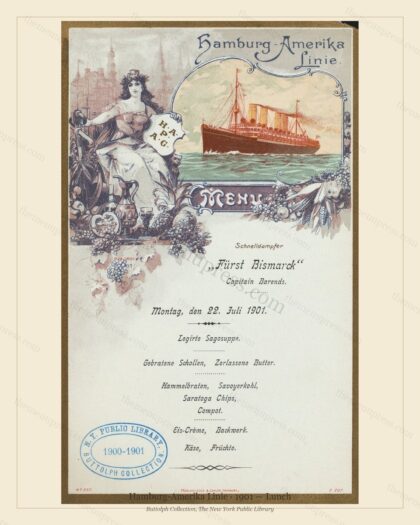 Vintage menu preview — 1901 Vintage Lunch Menu — Hamburg-Amerika Linie, Transatlantic Ocean Liner Card