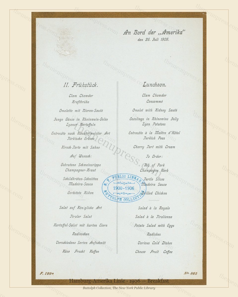 Vintage menu preview — 1906 Vintage Breakfast Menu — Hamburg-Amerika Linie, Transatlantic Ocean Liner C