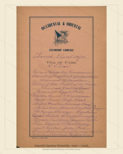 Vintage menu preview — 1900 Vintage Lunch Menu — Imperial Japanese Steamship, Transatlantic Ocean Liner