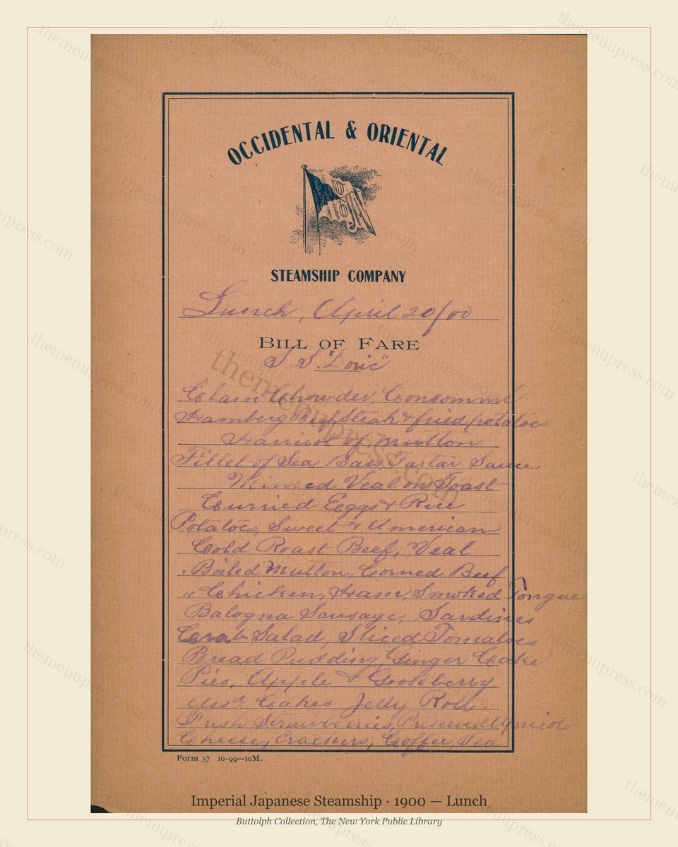 Vintage menu preview — 1900 Vintage Lunch Menu — Imperial Japanese Steamship, Transatlantic Ocean Liner