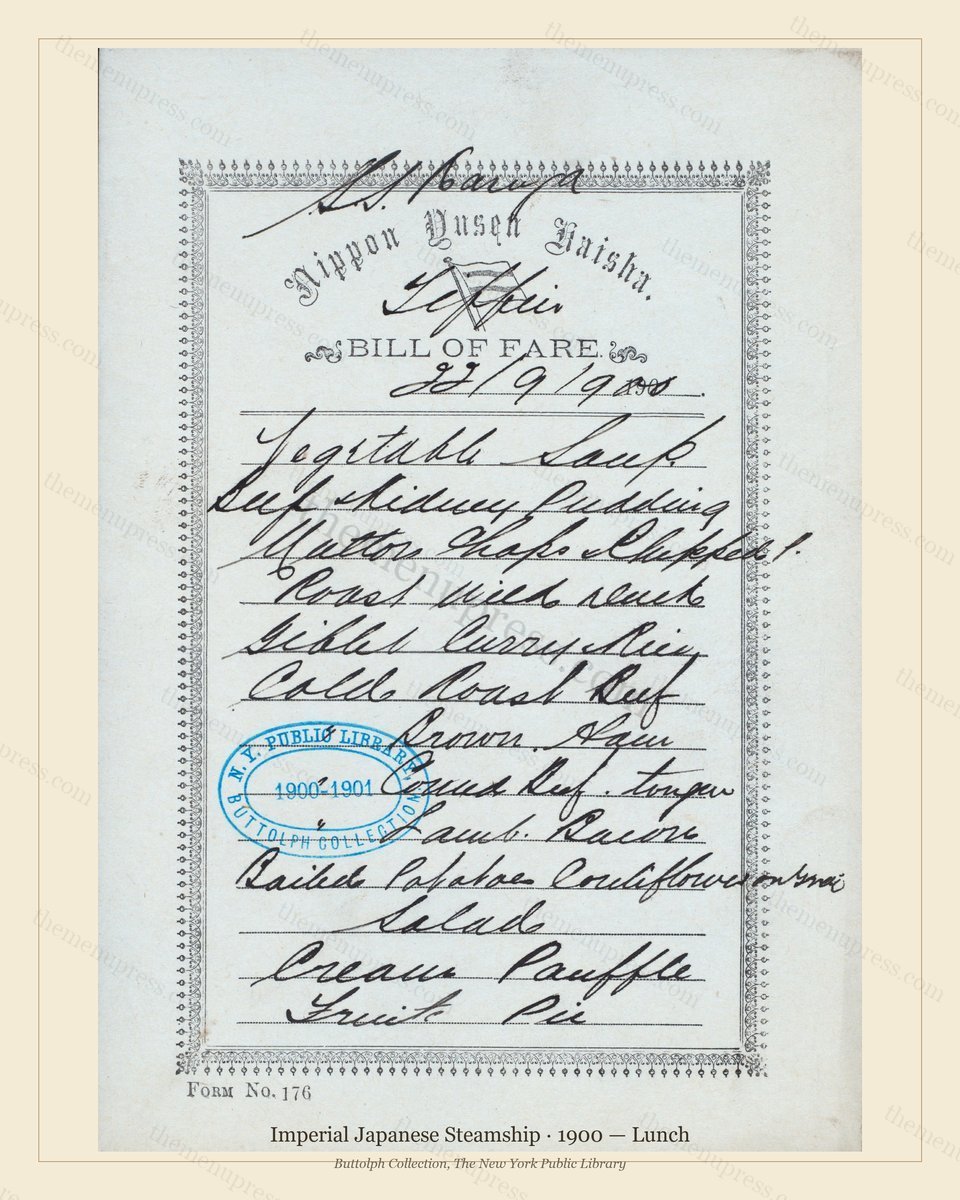 Vintage menu preview — 1900 Vintage Lunch Menu — Imperial Japanese Steamship, Transatlantic Ocean Liner