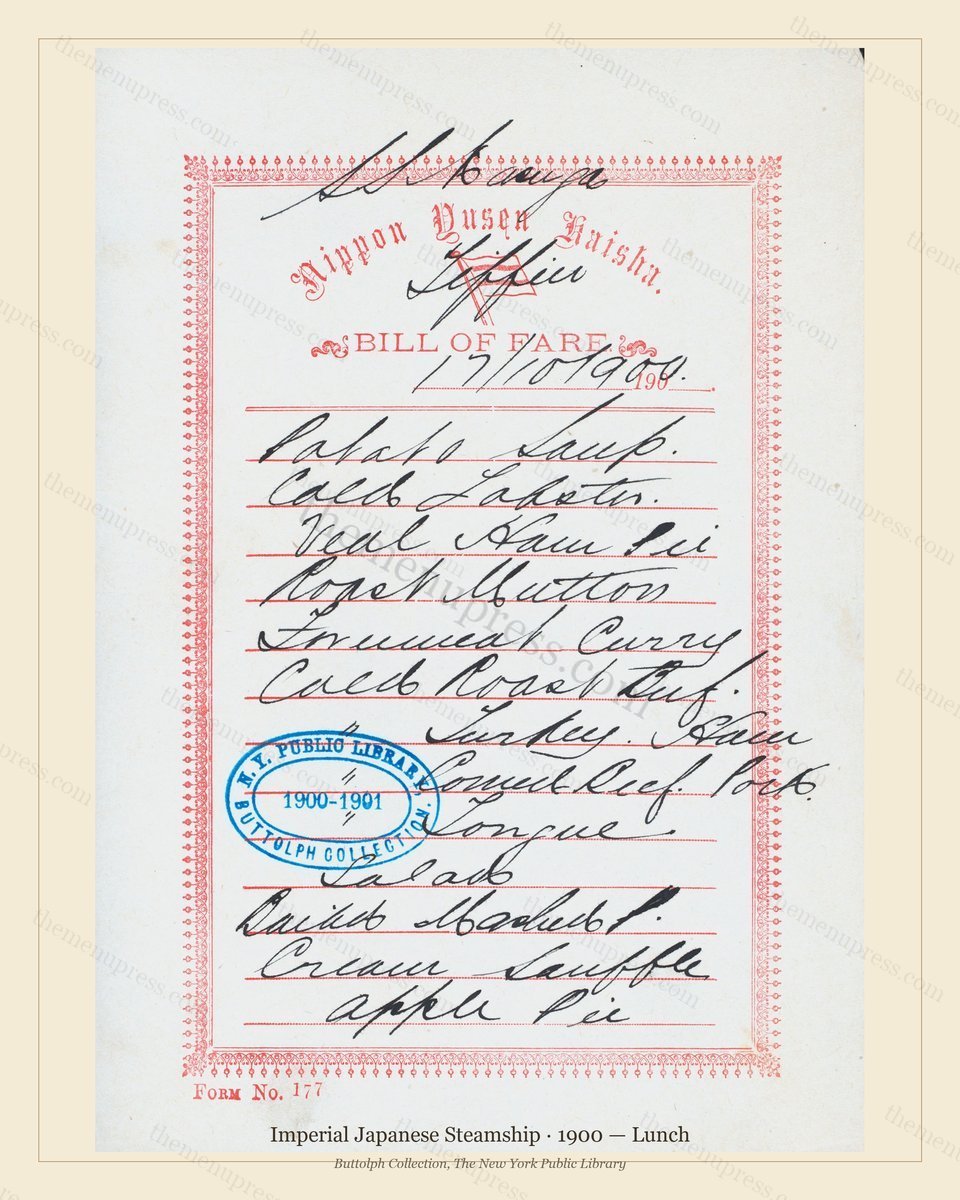Vintage menu preview — 1900 Vintage Lunch Menu — Imperial Japanese Steamship, Transatlantic Ocean Liner