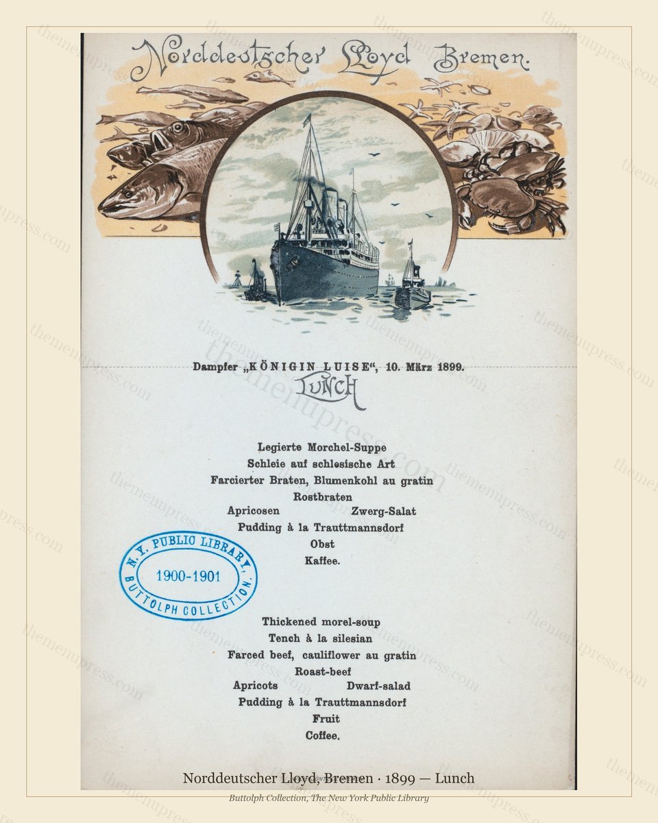 Vintage menu preview — 1899 Vintage Lunch Menu — Norddeutscher Lloyd, Bremen, Transatlantic Ocean Liner