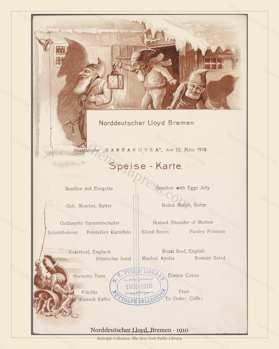 Vintage menu preview — 1910 Vintage Dining Menu — Norddeutscher Lloyd, Bremen, Transatlantic Ocean Line