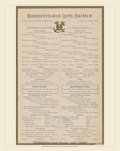 Norddeutscher Lloyd, Bremen · 1910 — Lunch