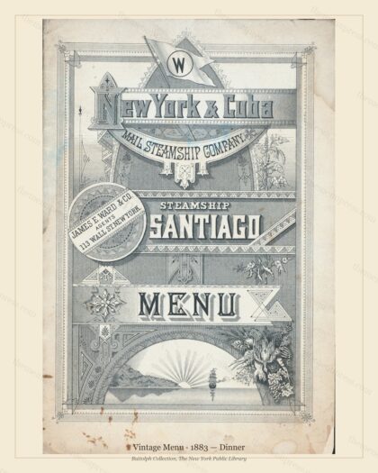 Vintage menu preview — 1883 Vintage Dinner Menu — Vintage Menu, Transatlantic Ocean Liner Card