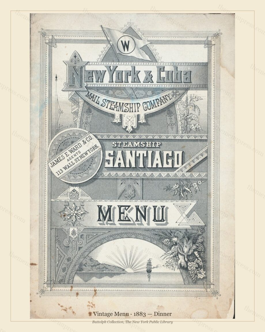 Vintage menu preview — 1883 Vintage Dinner Menu — Vintage Menu, Transatlantic Ocean Liner Card