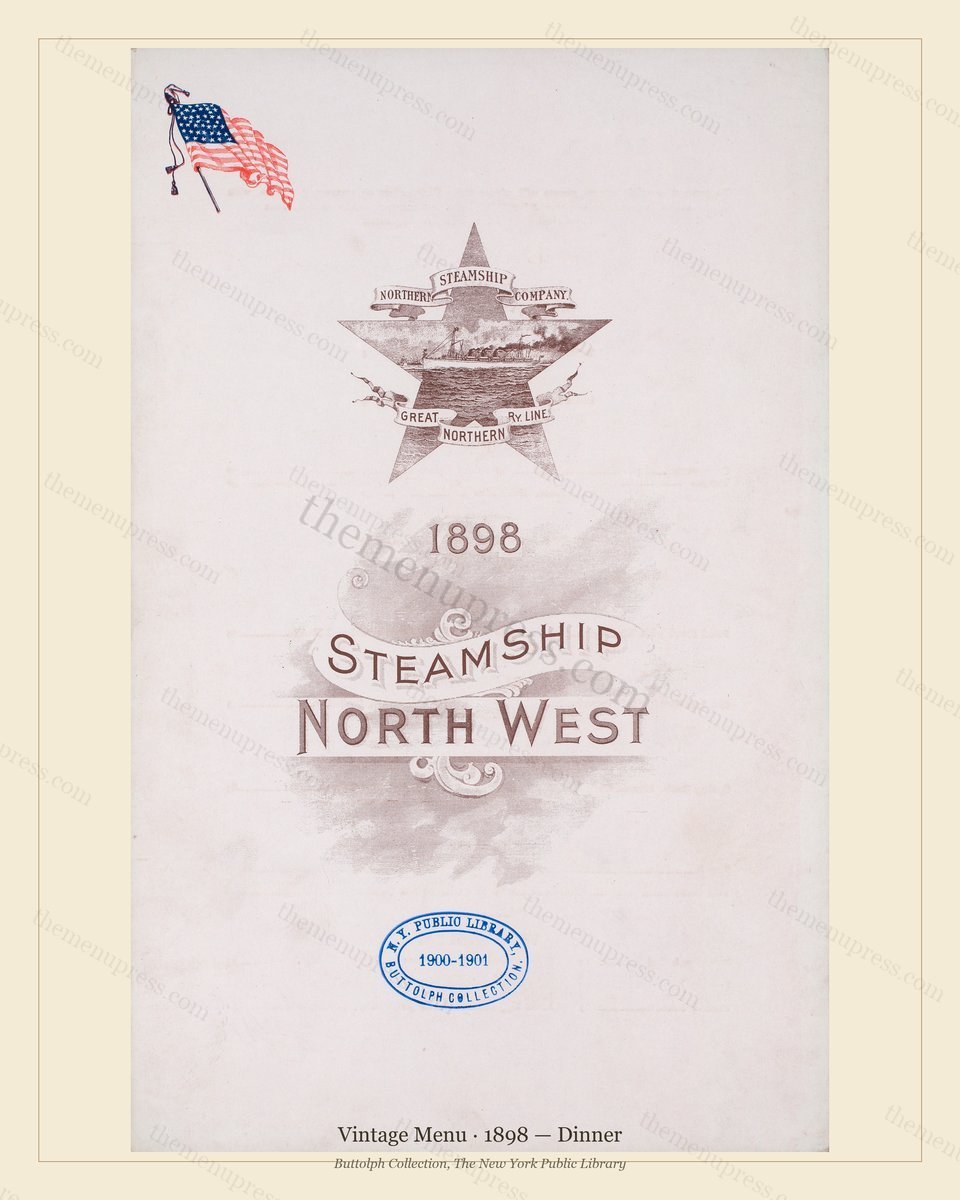 Vintage menu preview — 1898 Vintage Dinner Menu — Vintage Menu, Transatlantic Ocean Liner Card (Complet