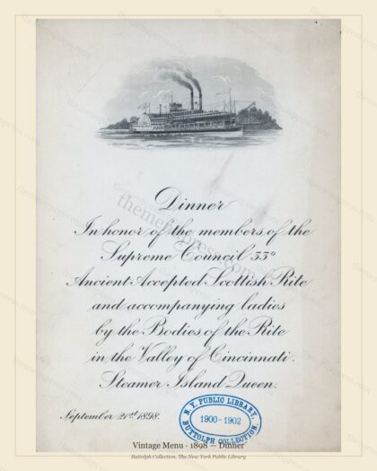 Vintage menu preview — 1898 Vintage Dinner Menu — Vintage Menu, Transatlantic Ocean Liner Card (Complet