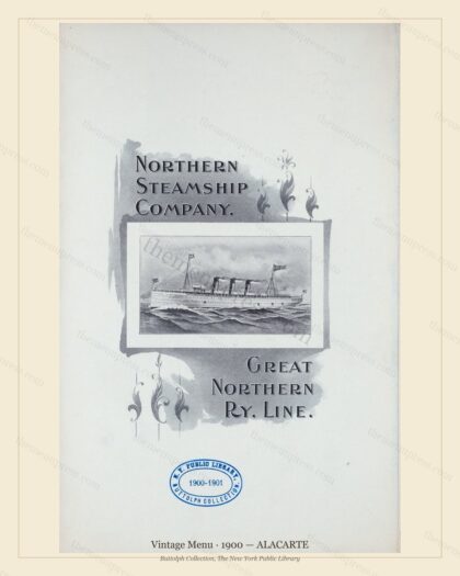 Vintage menu preview — 1900 Vintage ALACARTE Menu — Vintage Menu, Transatlantic Ocean Liner Card (Compl