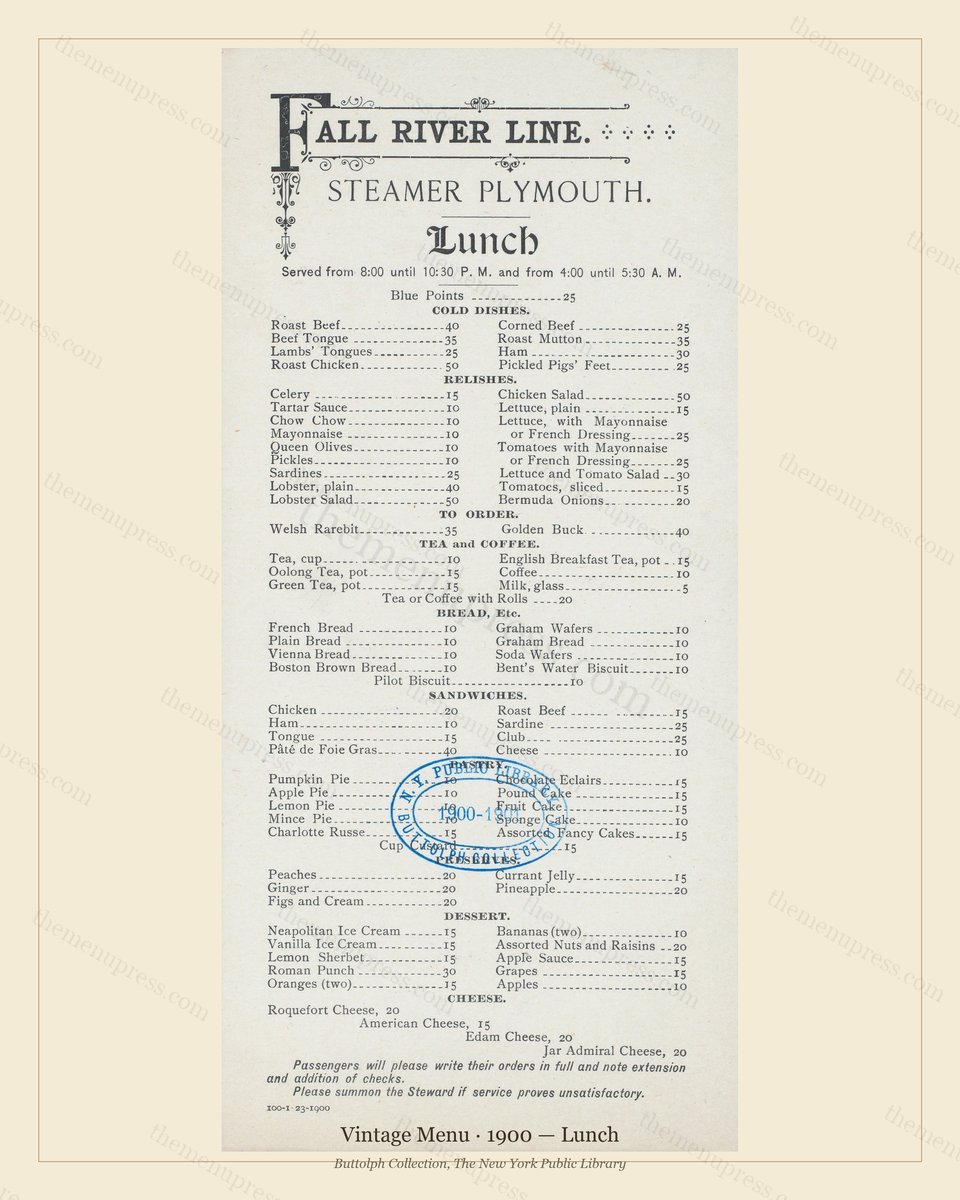 Vintage menu preview — 1900 Vintage Lunch Menu — Vintage Menu, Transatlantic Ocean Liner Card