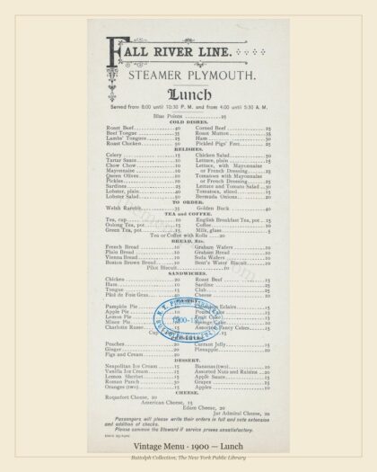Vintage Menu · 1900 — Lunch