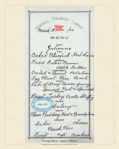 Vintage menu preview — 1900 Vintage Dinner Menu — Vintage Menu, Transatlantic Ocean Liner Card (Complet