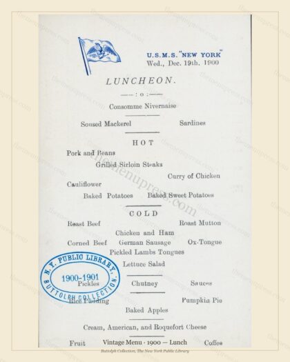 Vintage menu preview — 1900 Vintage Lunch Menu — Vintage Menu, Transatlantic Ocean Liner Card (Complete