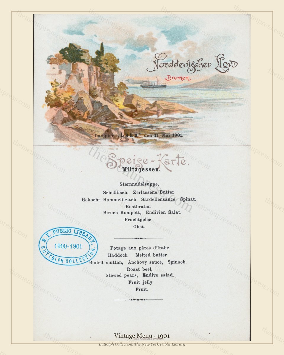 Vintage menu preview — 1901 Vintage Dining Menu — Vintage Menu, Transatlantic Ocean Liner Card (Complet