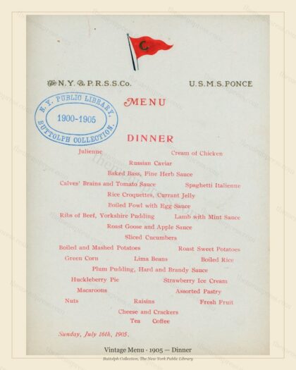 Vintage menu preview — 1905 Vintage Dinner Menu — Vintage Menu, Transatlantic Ocean Liner Card