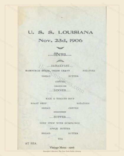 Vintage menu preview — 1906 Vintage Dining Menu — Vintage Menu, Transatlantic Ocean Liner Card (Complet