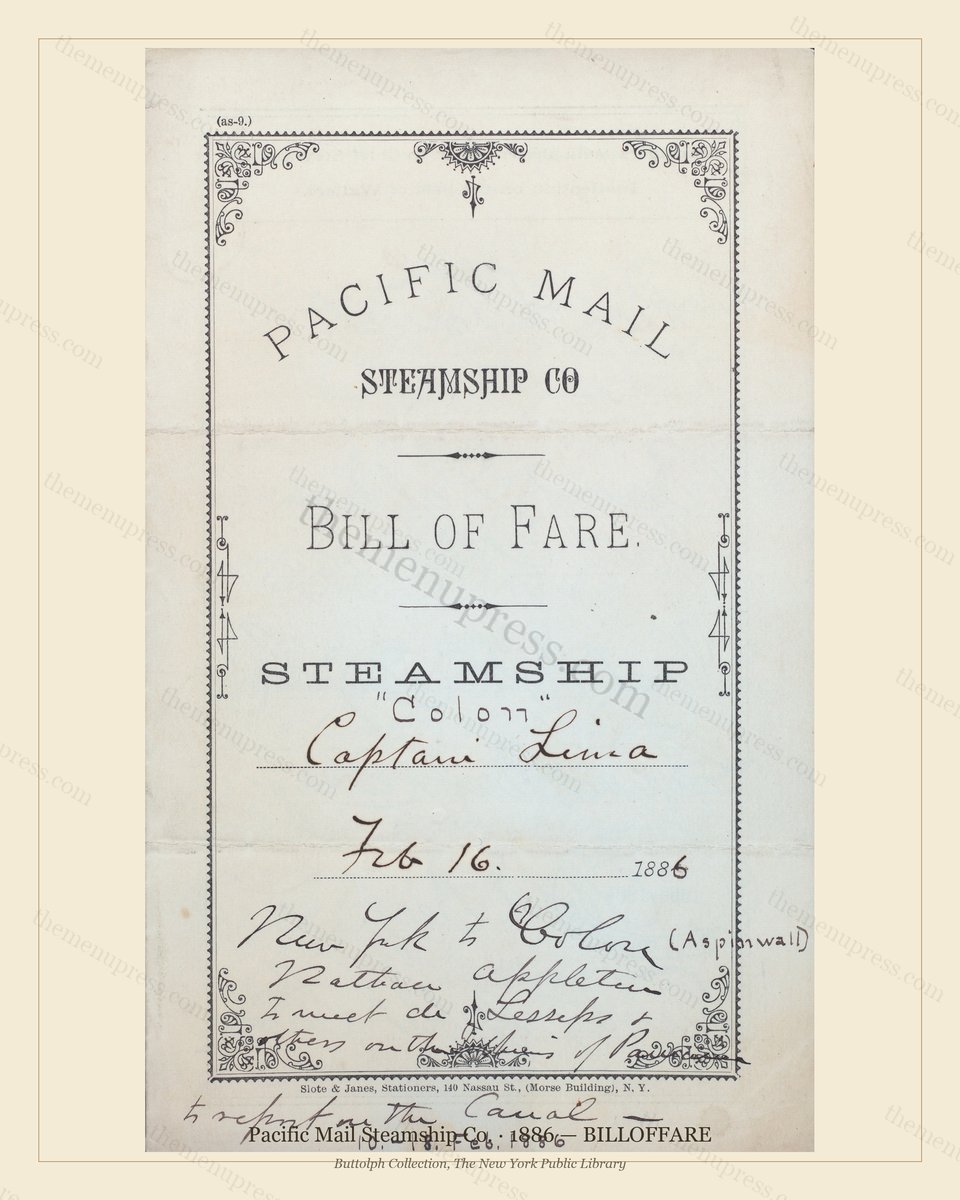 Vintage menu preview — 1886 Vintage BILLOFFARE Menu — Pacific Mail Steamship Co., Transatlantic Ocean L