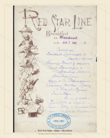 Vintage menu preview — 1892 Vintage Breakfast Menu — Red Star Line, Transatlantic Ocean Liner Card (Com