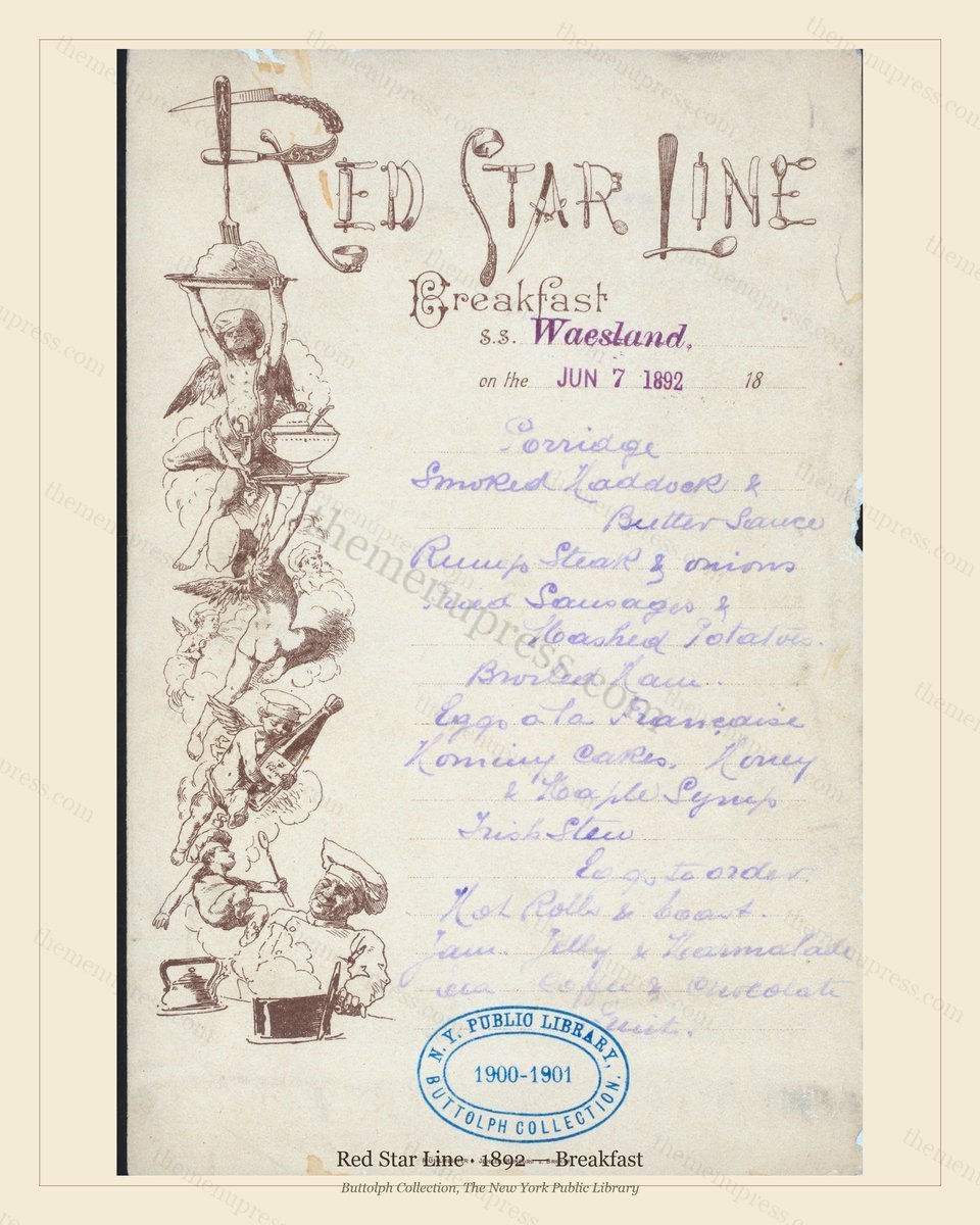 Vintage menu preview — 1892 Vintage Breakfast Menu — Red Star Line, Transatlantic Ocean Liner Card (Com