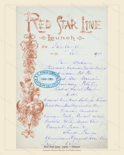 Vintage menu preview — 1900 Vintage Dinner Menu — Red Star Line, Transatlantic Ocean Liner Card