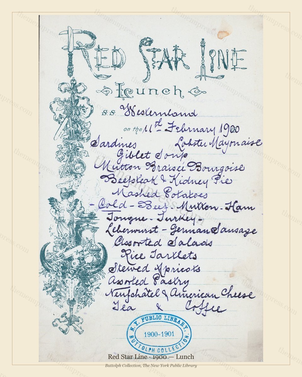Vintage menu preview — 1900 Vintage Lunch Menu — Red Star Line, Transatlantic Ocean Liner Card (Complet