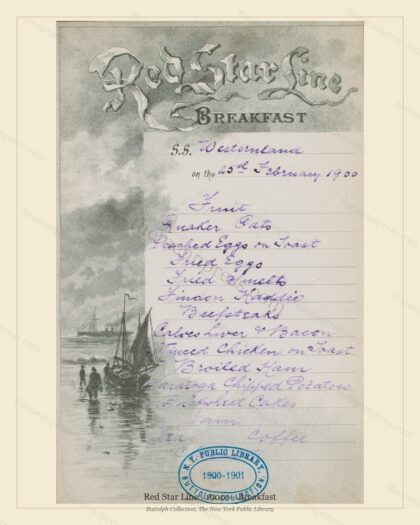 Vintage menu preview — 1900 Vintage Breakfast Menu — Red Star Line, Transatlantic Ocean Liner Card (Com