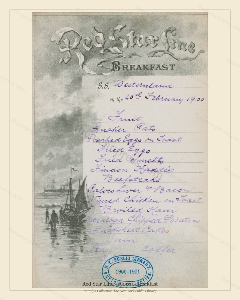 Vintage menu preview — 1900 Vintage Breakfast Menu — Red Star Line, Transatlantic Ocean Liner Card (Com