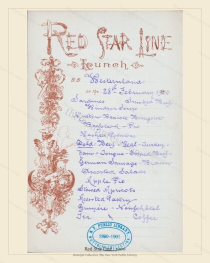 Vintage menu preview — 1900 Vintage Dining Menu — Red Star Line, Transatlantic Ocean Liner Card (Comple