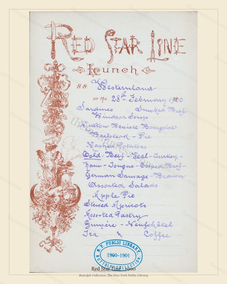 Vintage menu preview — 1900 Vintage Dining Menu — Red Star Line, Transatlantic Ocean Liner Card (Comple
