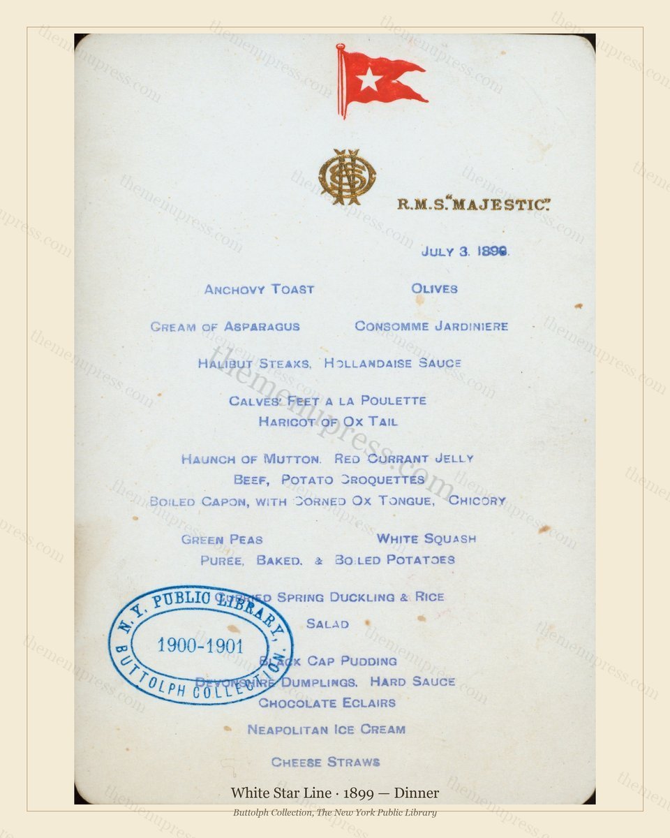 Vintage menu preview — 1899 Vintage Dinner Menu — White Star Line, Transatlantic Ocean Liner Card (Comp
