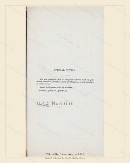 Vintage menu preview — 1900 Vintage Wine List — White Star Line, Transatlantic Ocean Liner Card