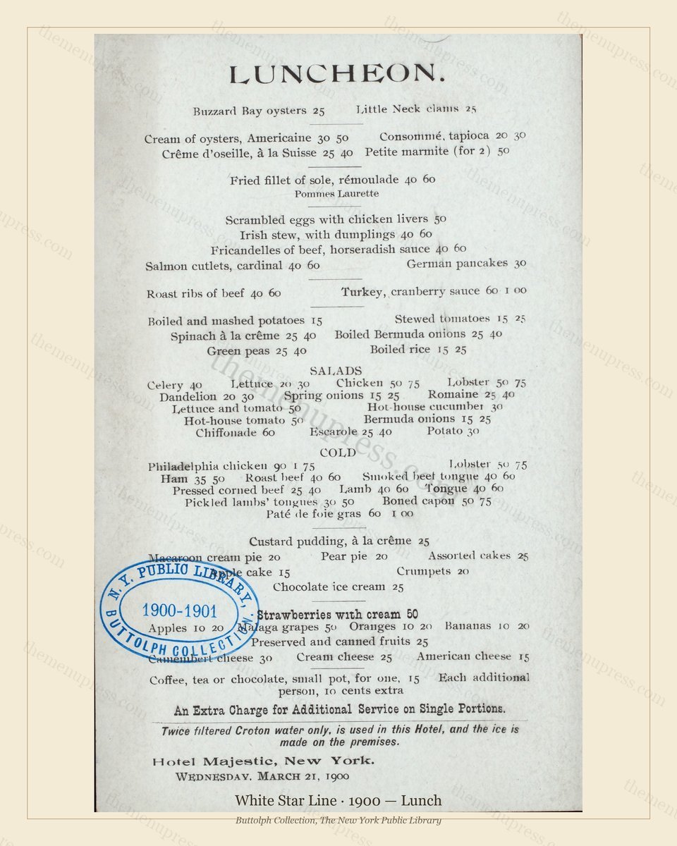 Vintage menu preview — 1900 Vintage Lunch Menu — White Star Line, Transatlantic Ocean Liner Card (Compl