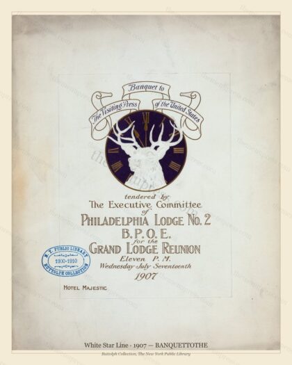 Vintage menu preview — 1907 Vintage BANQUETTOTHE Menu — White Star Line, Transatlantic Ocean Liner Card