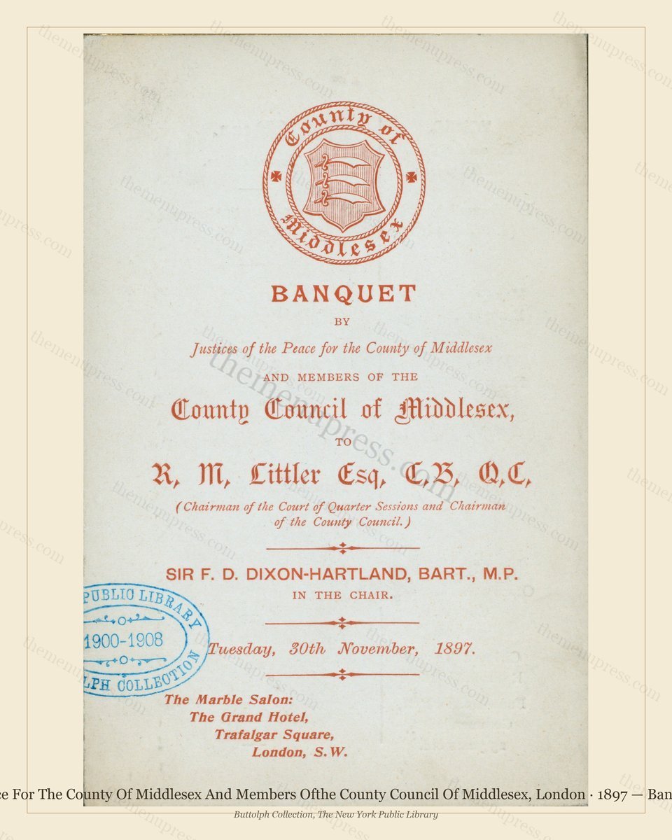 Vintage menu preview — 1897 Vintage Banquet Menu — Justices of the Peace for the Count, Belle Époque Lo