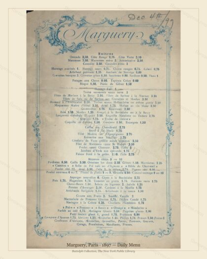 Vintage menu preview — 1897 Vintage Dinner Menu — Marguery, Belle Époque Paris (Complete 2-Page Archive
