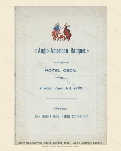 Vintage menu preview — 1898 Vintage Banquet Menu — American Society in London, Belle Époque London (Com