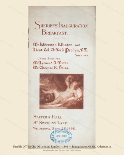 Vintage menu preview — 1898 Vintage Dinner Menu — Sheriffs of the City of London, Belle Époque London (