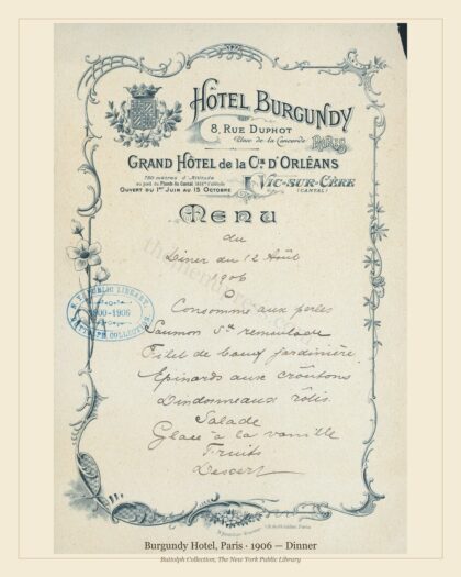 Burgundy Hotel, Paris · 1906 — Dinner