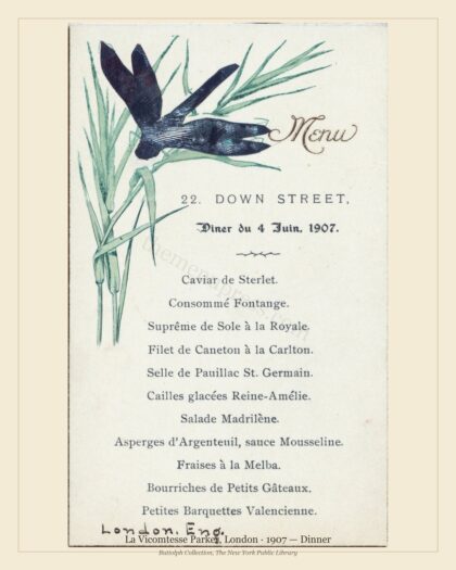 La Vicomtesse Parker, London · 1907 — Dinner