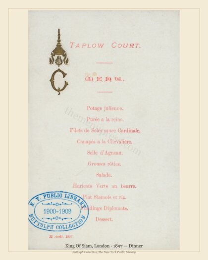 King Of Siam, London · 1897 — Dinner