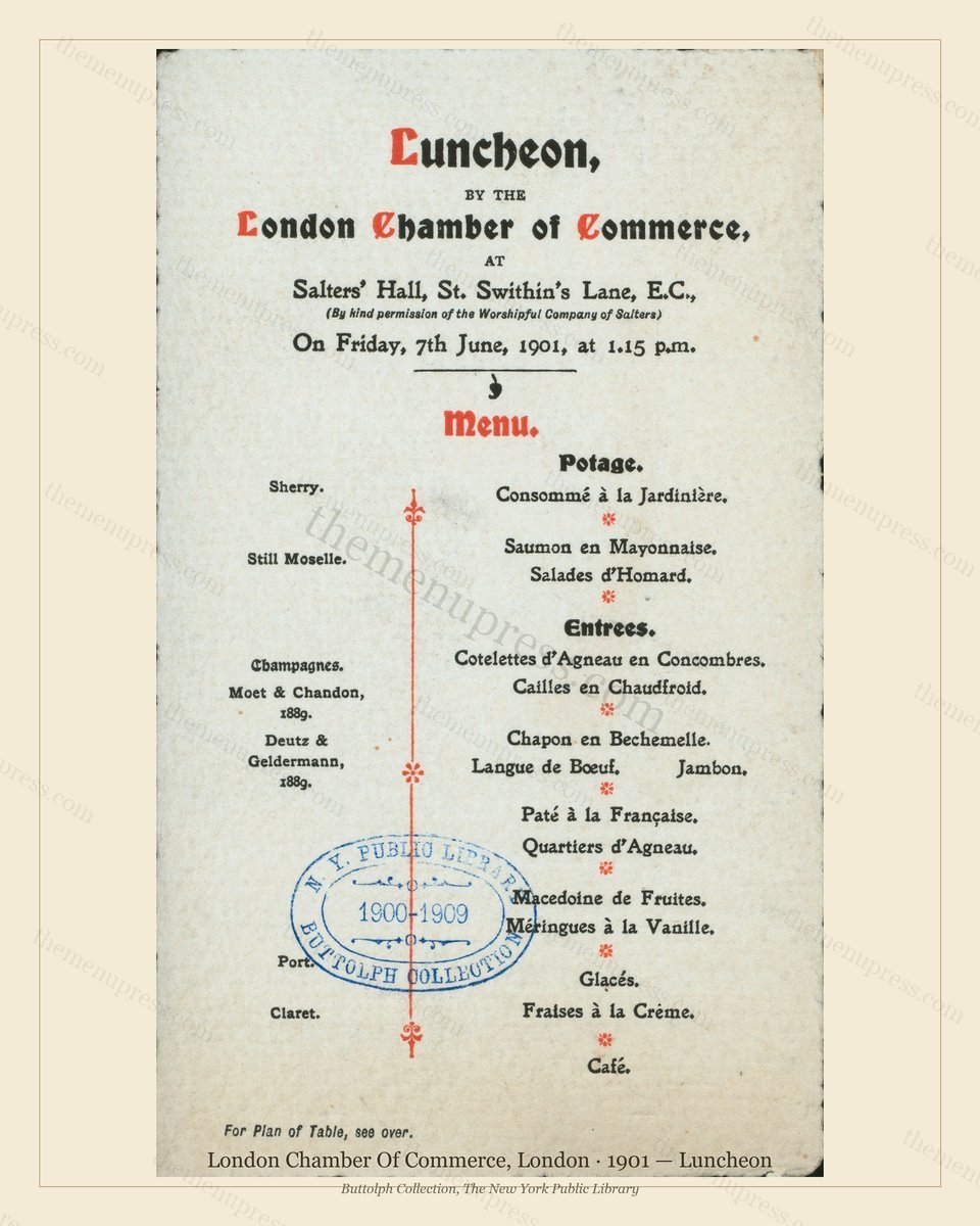 Vintage menu preview — 1901 Vintage Lunch Menu — London Chamber of Commerce, Belle Époque London (Compl