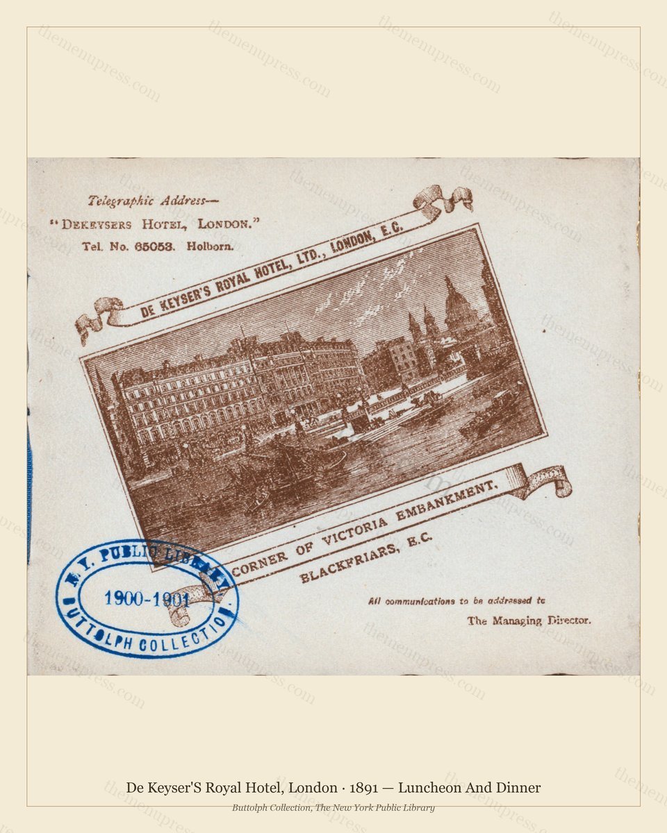 Vintage menu preview — 1891 Vintage Dinner Menu — De Keyser'S Royal Hotel, Belle Époque London (Complet