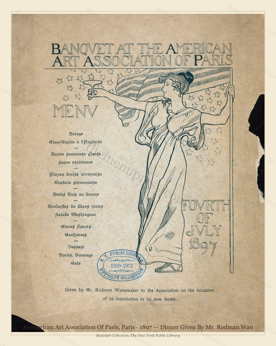 Vintage menu preview — 1897 Vintage Dinner Menu — Ammerican Art Association of Paris, Belle Époque Pari